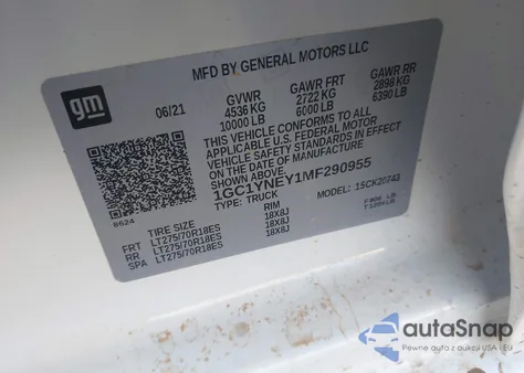 2021 Chevrolet Silverado 2500Hd 4Wd Standard Bed Lt из США, поврежденный, VIN 1GC1YNEY1MF290955